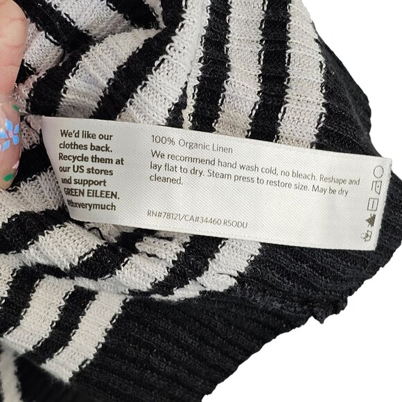 Eileen Fisher Black White Striped Top Faux Pocket Sz M - Picture 8 of 9